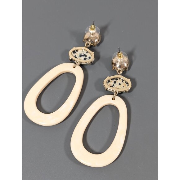 Boho Dalmation Stone Oval Dangle Rhinestone Earrings Bold Statement - Picture 6 of 7